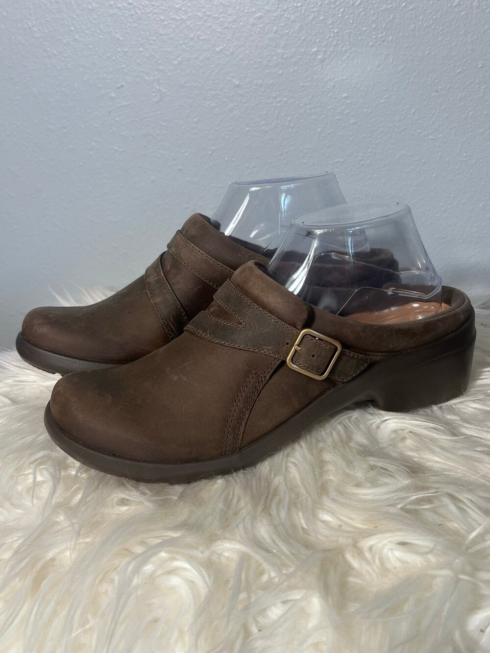 Clark’s Women's Angie Braley Round Toe Mules Slip On Clogs Sz 9 Leather Brown
